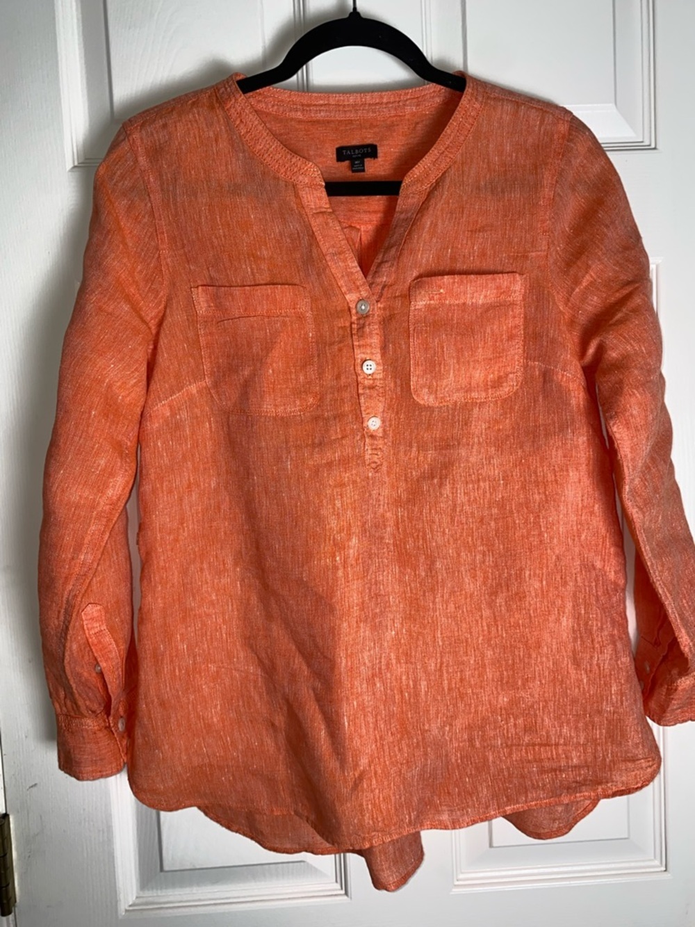 Talbots Bright Orange Linen Tunic Top w/Side Button Details